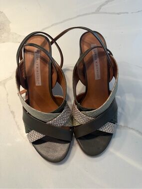 Olive Green Multi-Texture Leather Sandals- Jorge Bischoff
